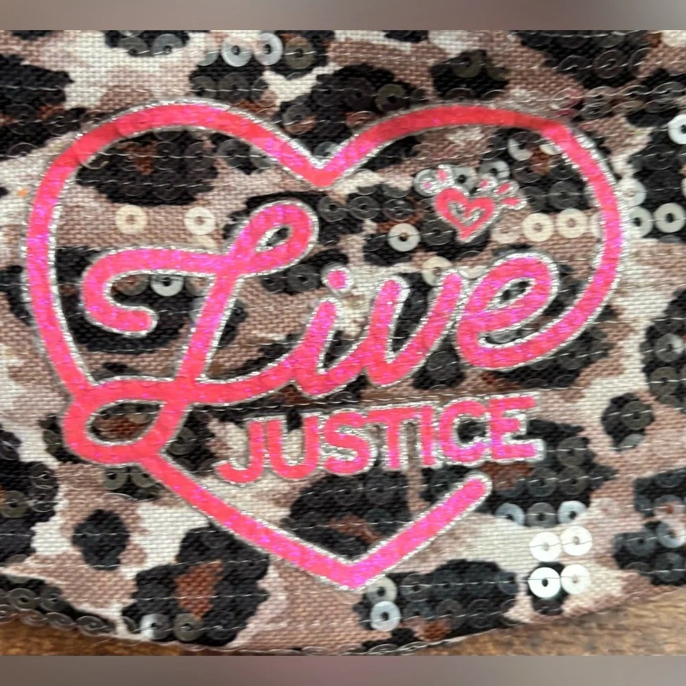 “Live justice” sequin animal print fanny pack